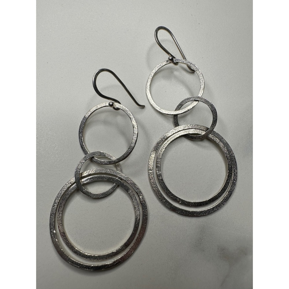 Sterling Silver Multi Circle Drop Earrings Geometric Interlocking Dangle
